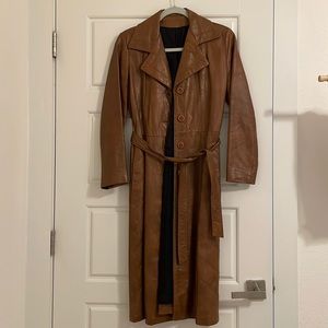 Petite Leather Brown Trench Coat